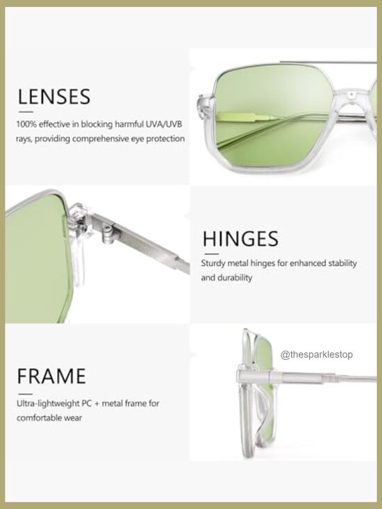 Retro Oversized Square Aviator Sunglasses Double Bridge UV400 Protection main image 4